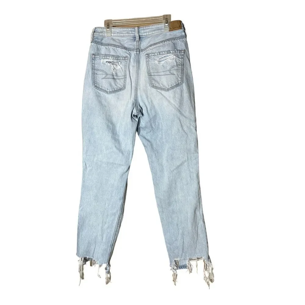 American Eagle Comfort Stretch Waistband‎ Ripped Mom Jeans Light Wash Size 4 - Picture 7 of 10